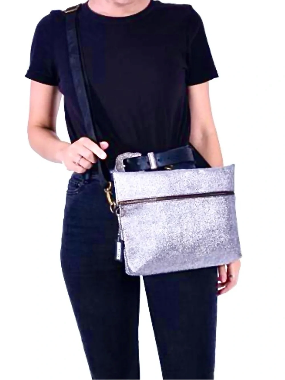 Kantero White Silver Glitter Backpack and Crossbody Bag with Black Straps NWOT - Picture 5 of 12